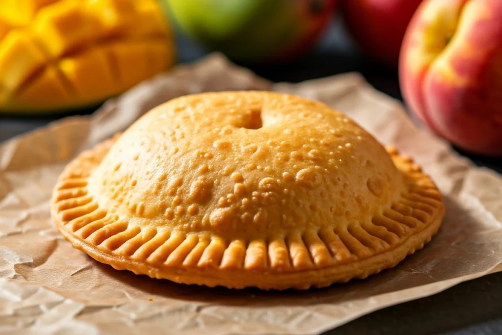 Freshly fried peach mango pie jollibee pastry with fruit