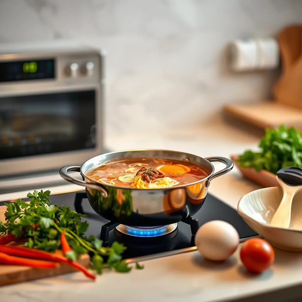  Preparing ramen with fresh ingredients in a modern kitchen