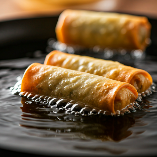 Chinese Egg Rolls frying in hot oil