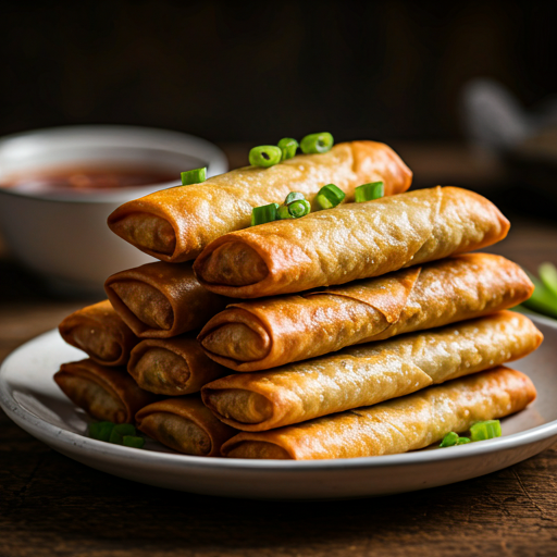 Golden, crispy Chinese egg rolls with dipping sauce