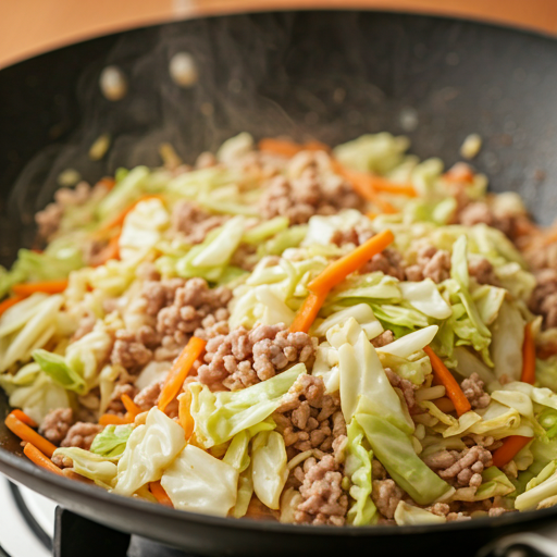 Egg roll filling with shredded cabbage and carrots