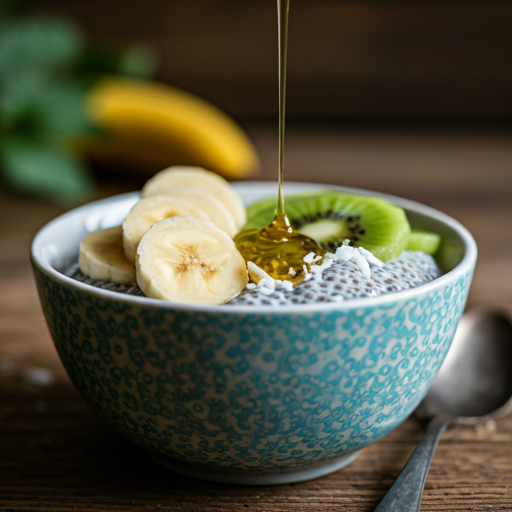  Chia pudding with assorted toppings.