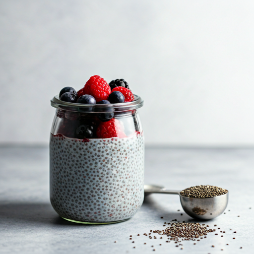 Chia pudding topped with fresh berries