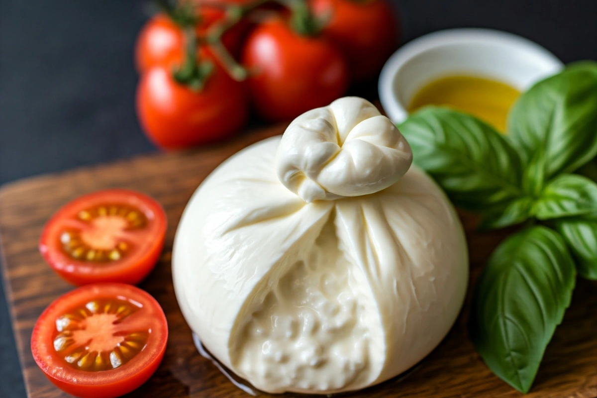 Creamy burrata served with fresh tomatoes and basil