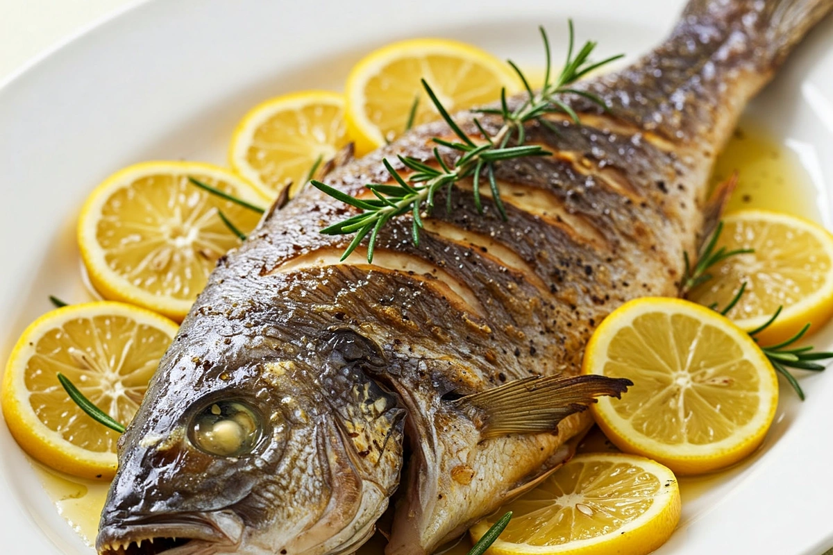 Whole roasted branzino with lemon and rosemary