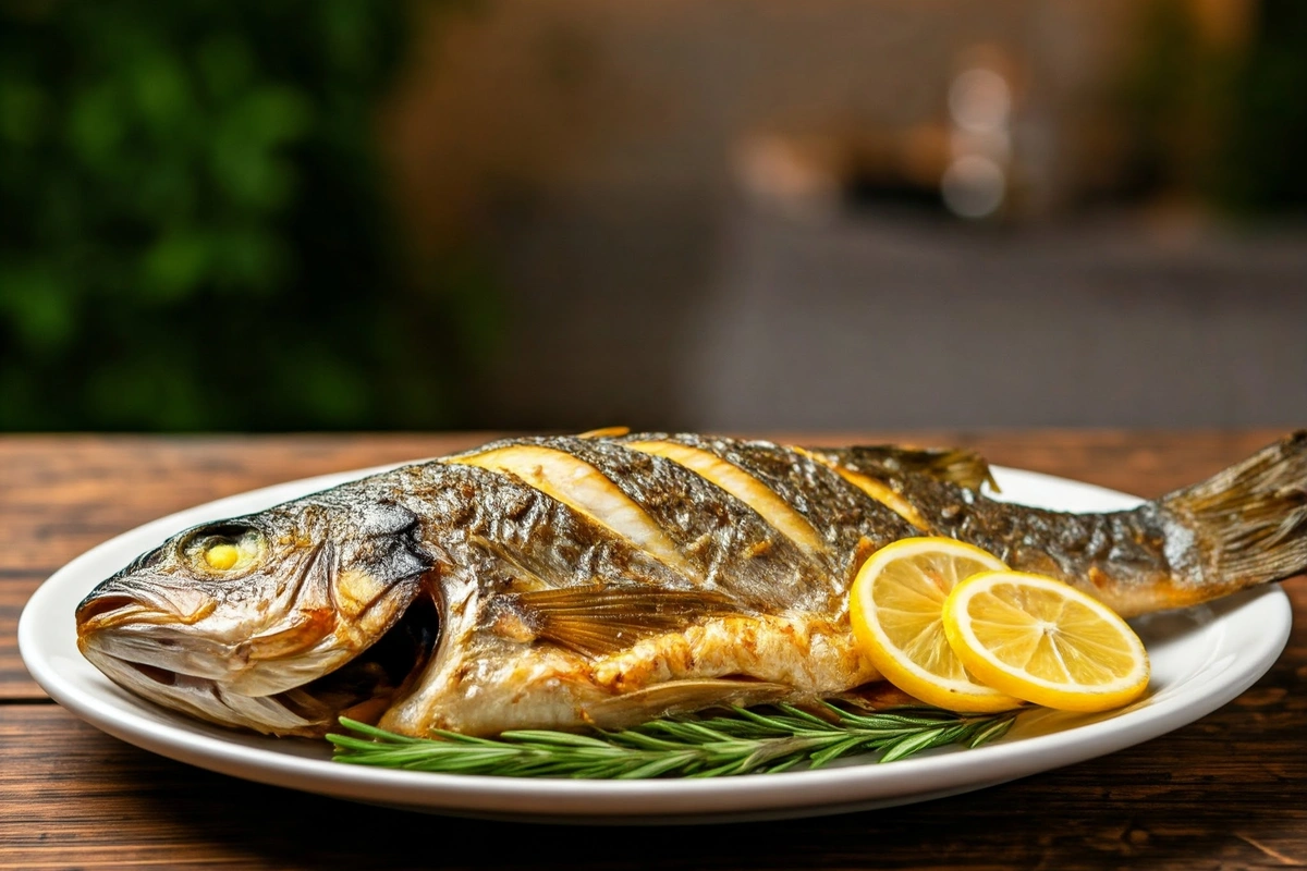 Whole roasted branzino with lemon and rosemary