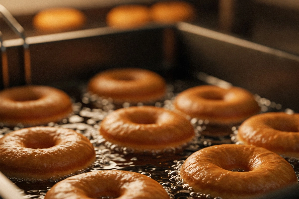 Doughnuts frying in hot oil