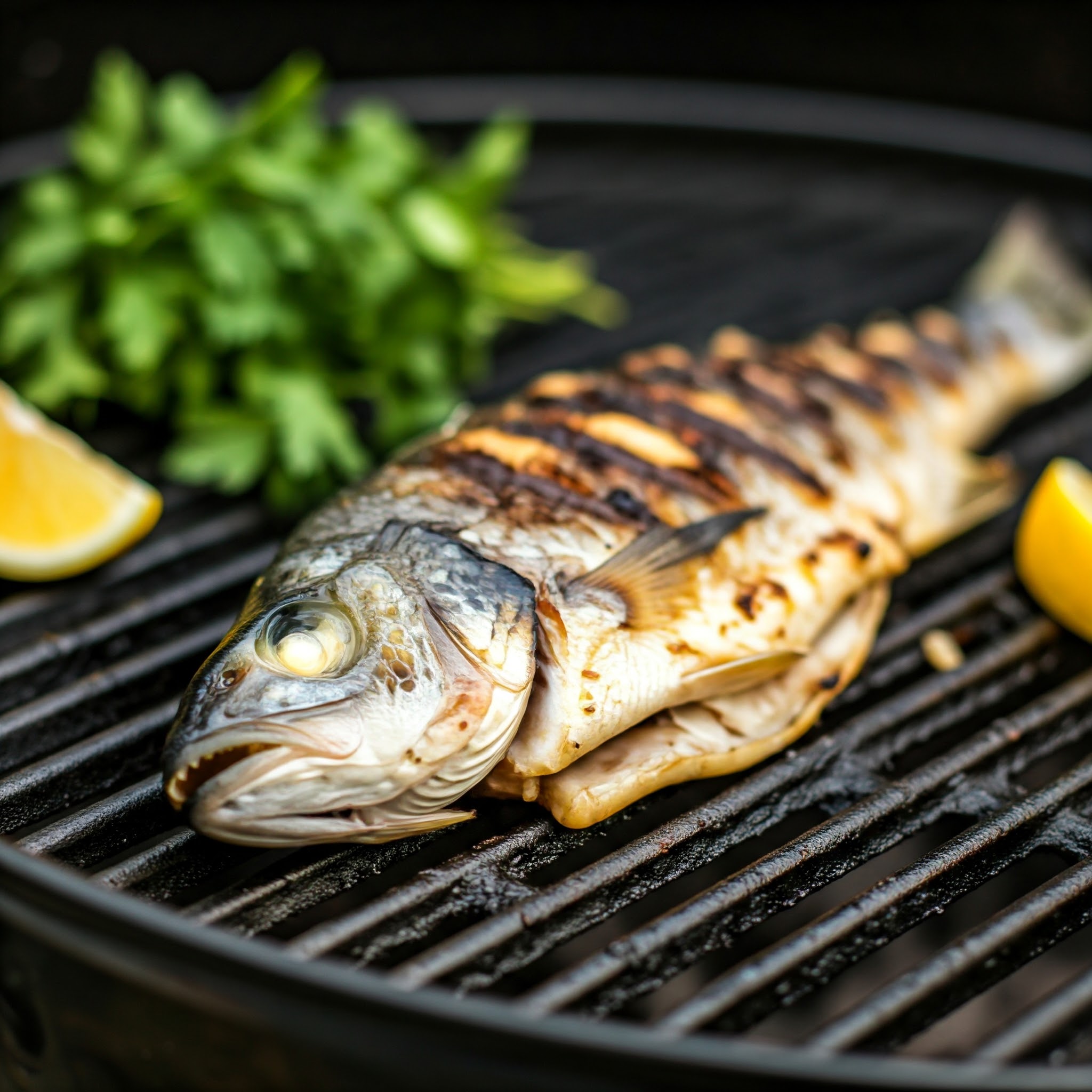 Grilled branzino with crispy skin