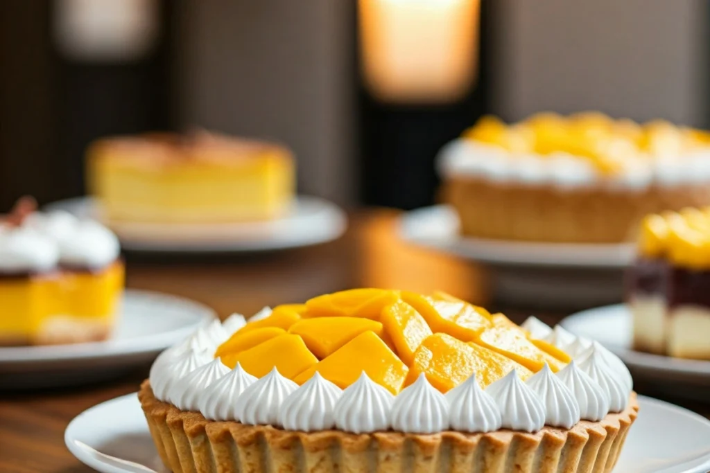 Family gathering with mango pie as the table’s centerpiece