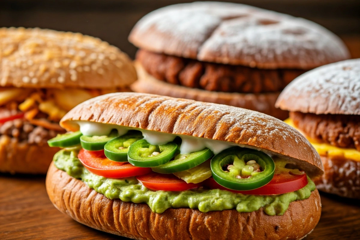 A selection of savory and sweet tortas displayed on a rustic table