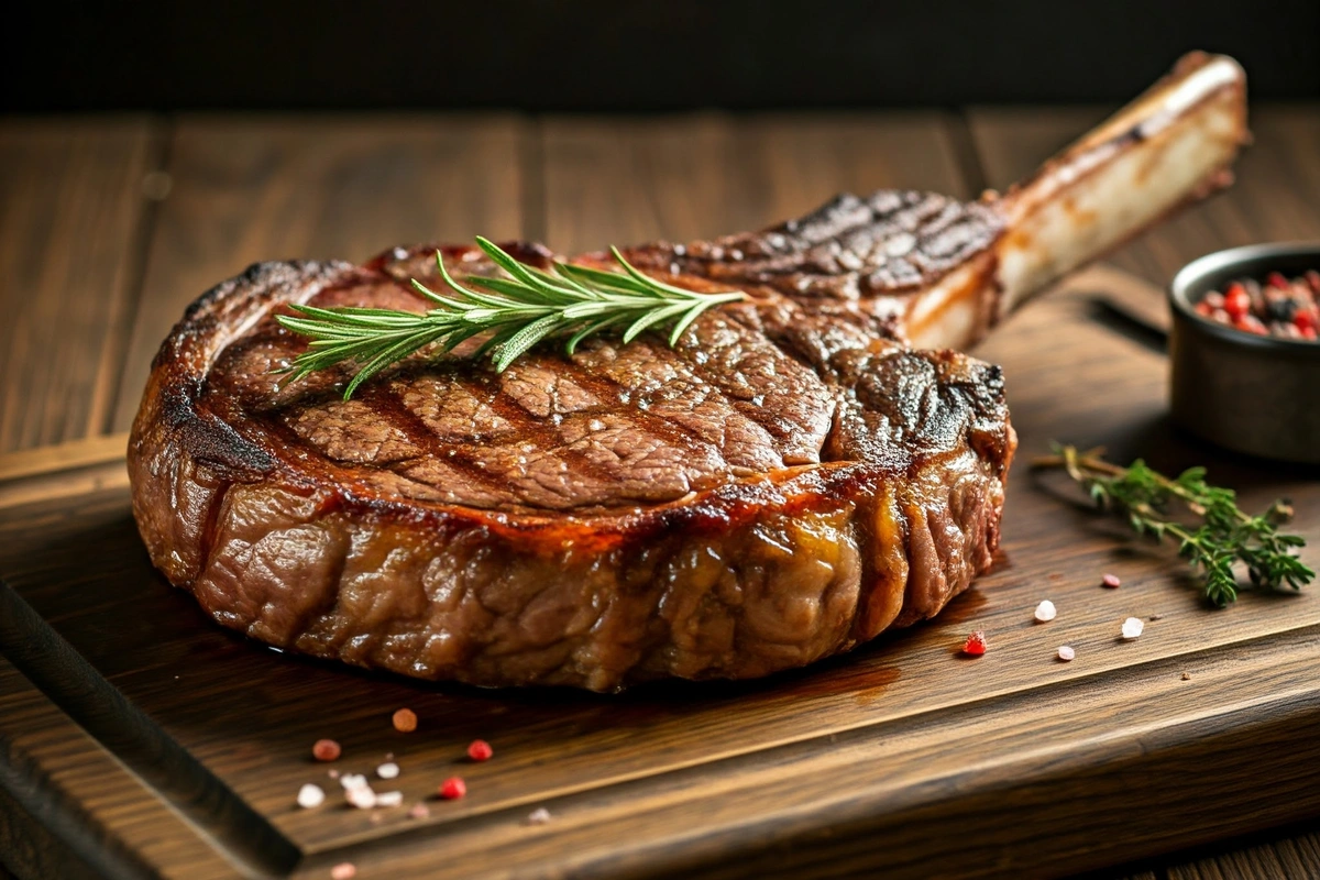 Featured image of a tomahawk steak on a wooden board with herbs