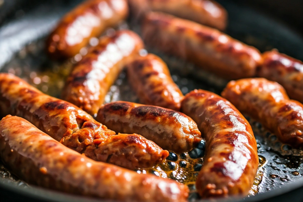 Mexican chorizo cooking in a skillet