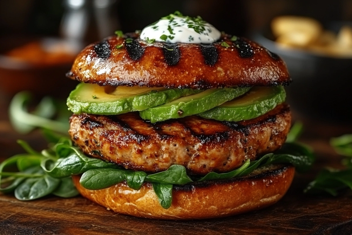  Lean turkey burger with avocado and spinach