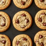 Several brown butter chocolate chip cookies on a tray