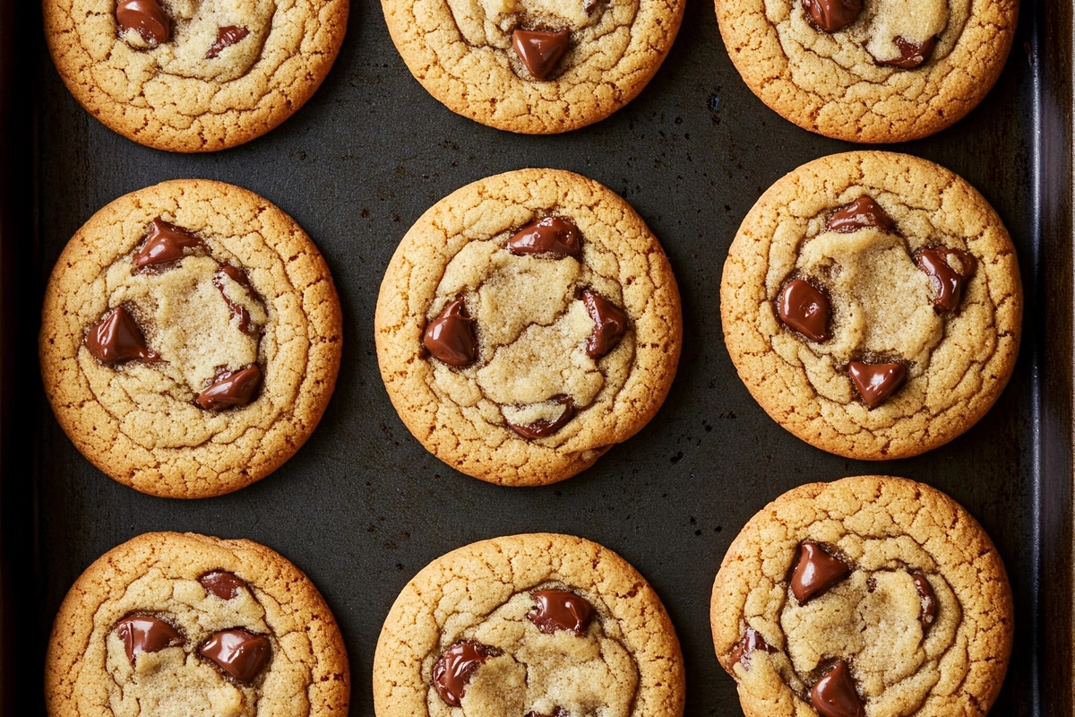  Several brown butter chocolate chip cookies on a tray