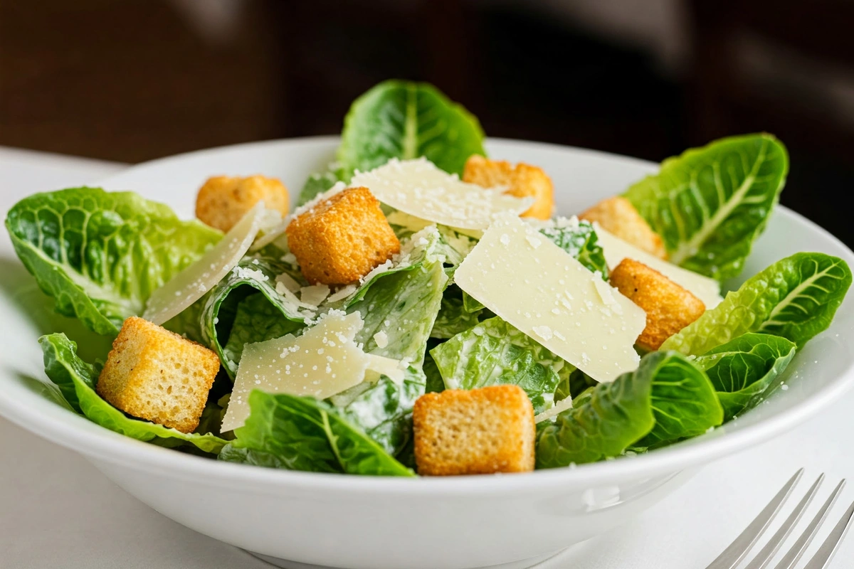 Caesar salad with lettuce, croutons, and Parmesan