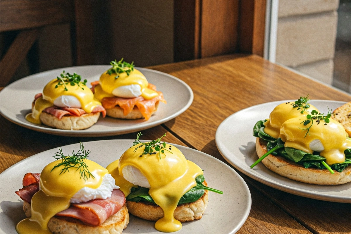 Variations of Eggs Benedict with creative toppings