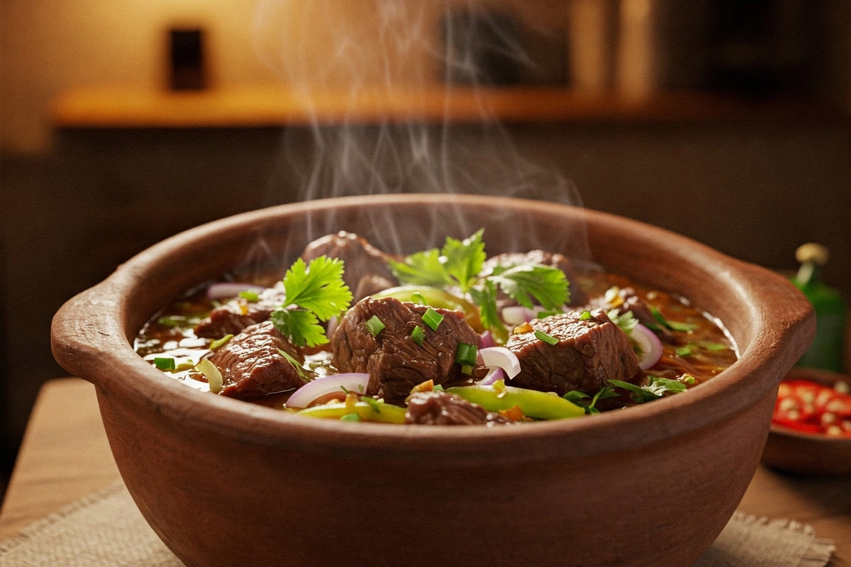 Bowl of caldo de res with beef and vegetables