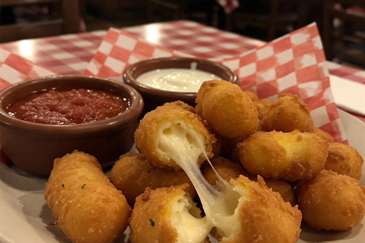 Crispy fried cheese curds with dipping sauces