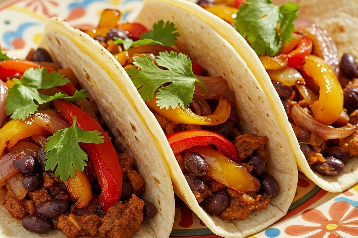 Vegetarian tacos with black beans and roasted veggies