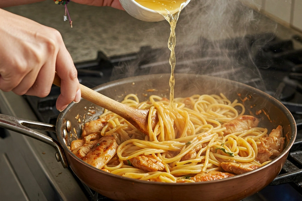  Reheating chicken spaghetti with broth and steam