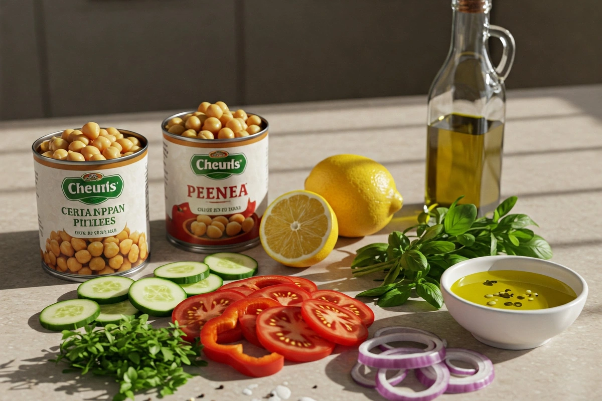 Ingredients for Mediterranean chickpea salad