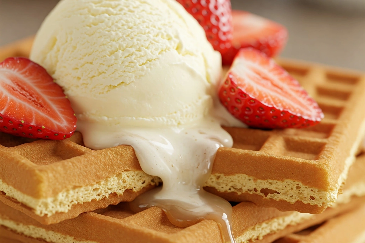 waffles with ice creme and strawberries